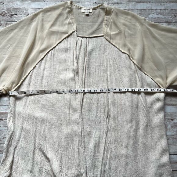 Umgee Tan Cream Boho Raw Edge Trim Mixed Fabric Duster Size Small/Medium - Picture 5 of 6